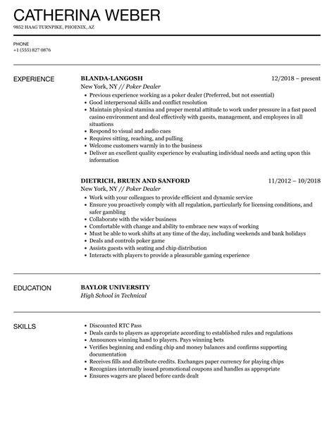 poker dealer job description for resume